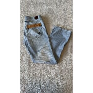 ARCHAIC DENIM Y2K Accent Baggy Loose Fit Denim Blue Jeans Size 38 X 34